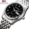 KINGNUOS модные римские цифры светящиеся водонепроницаемые двухдневные часы со стальным ремешком высококлассные мужские часы