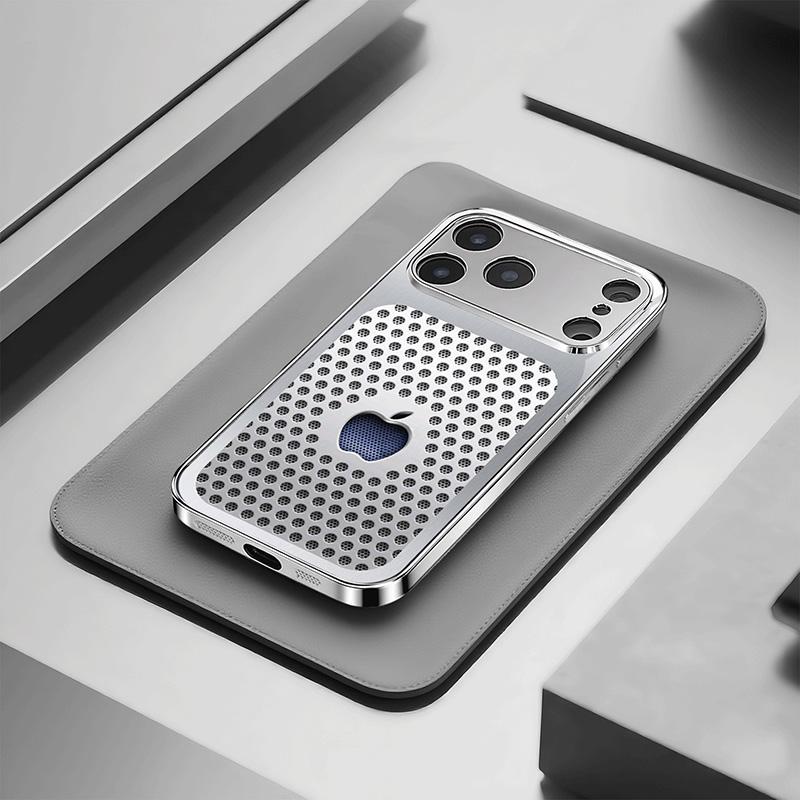 Металлический Чехол для Телефона с Узором из Круглых Отверстий, Закаленное Стекло, Гальванизированный Чехол для iPhone 17 Pro Max 11 12 13 14 15 16 Plus 16E 17Air