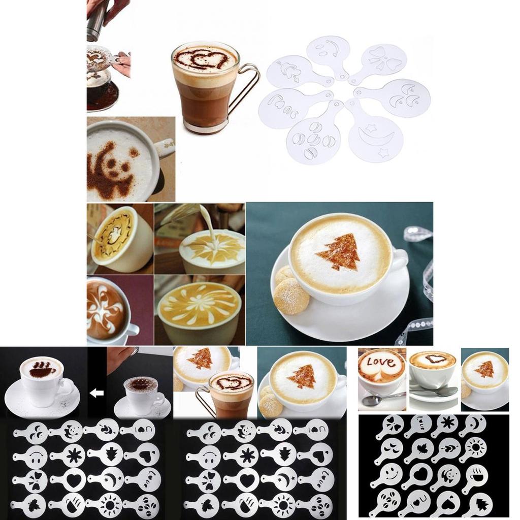 Набор прочных пластиковых кофейных трафаретов 16 штук Современный простой дизайн для латте-арта