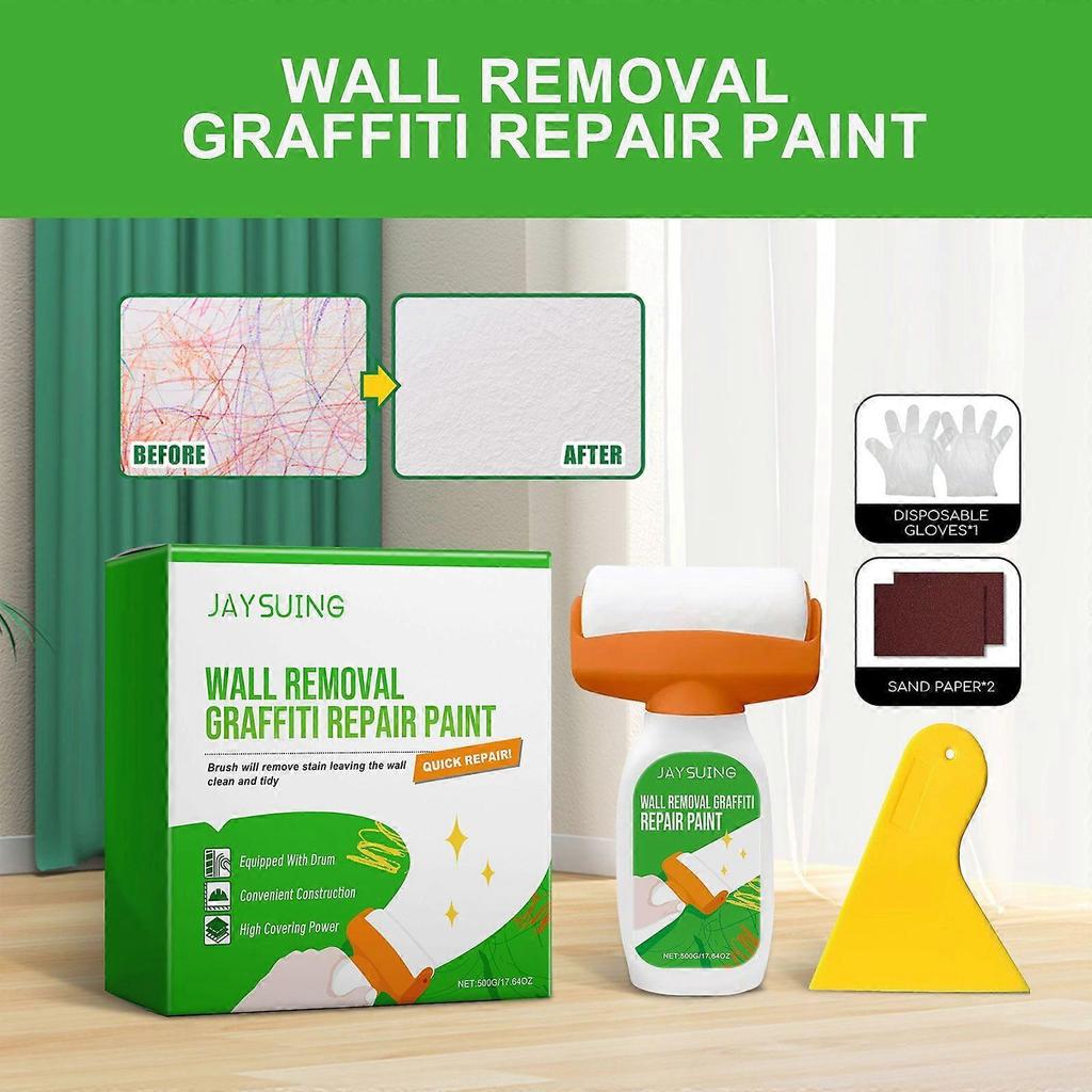 500g Repair Paint *1 + Gloves *1 pair + Sandpaper *2 + Scraper *1 This is a wall graffiti removal and repair paint for covering and repairing wall gra