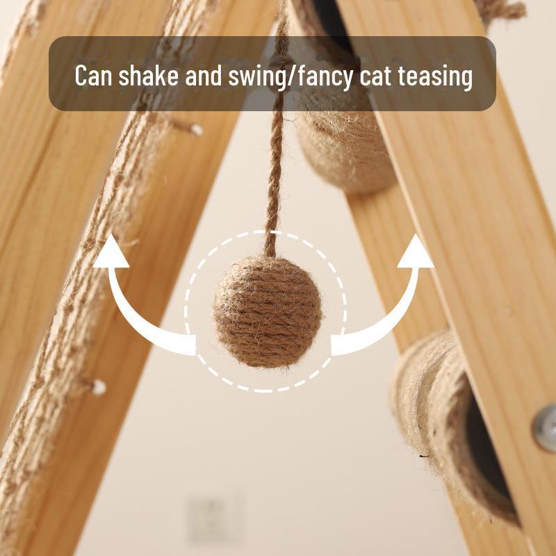 Solid Wood Cat Climbing Frame with Sisal Scratching Board & Hammock - Wear-Resistant, Non-Chipping Design.