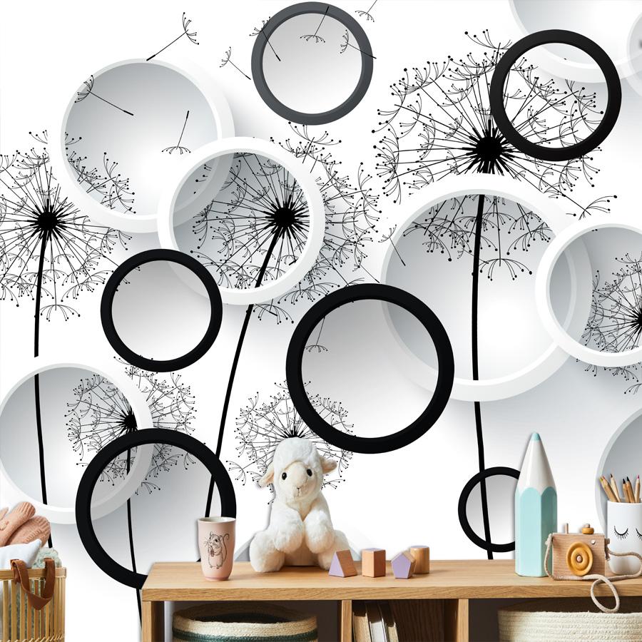 Современные 3d обои Съемный черный, белый цвет одуванчик крутая фреска домашний декор обои для гостиной спальни