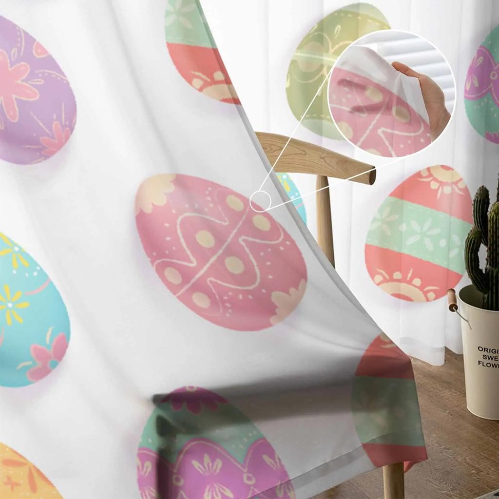 Пасхальные акварельные яйца, прозрачные шторы для гостиной, кухни, оконные шторы, тюлевые занавески для спальни, вуали
