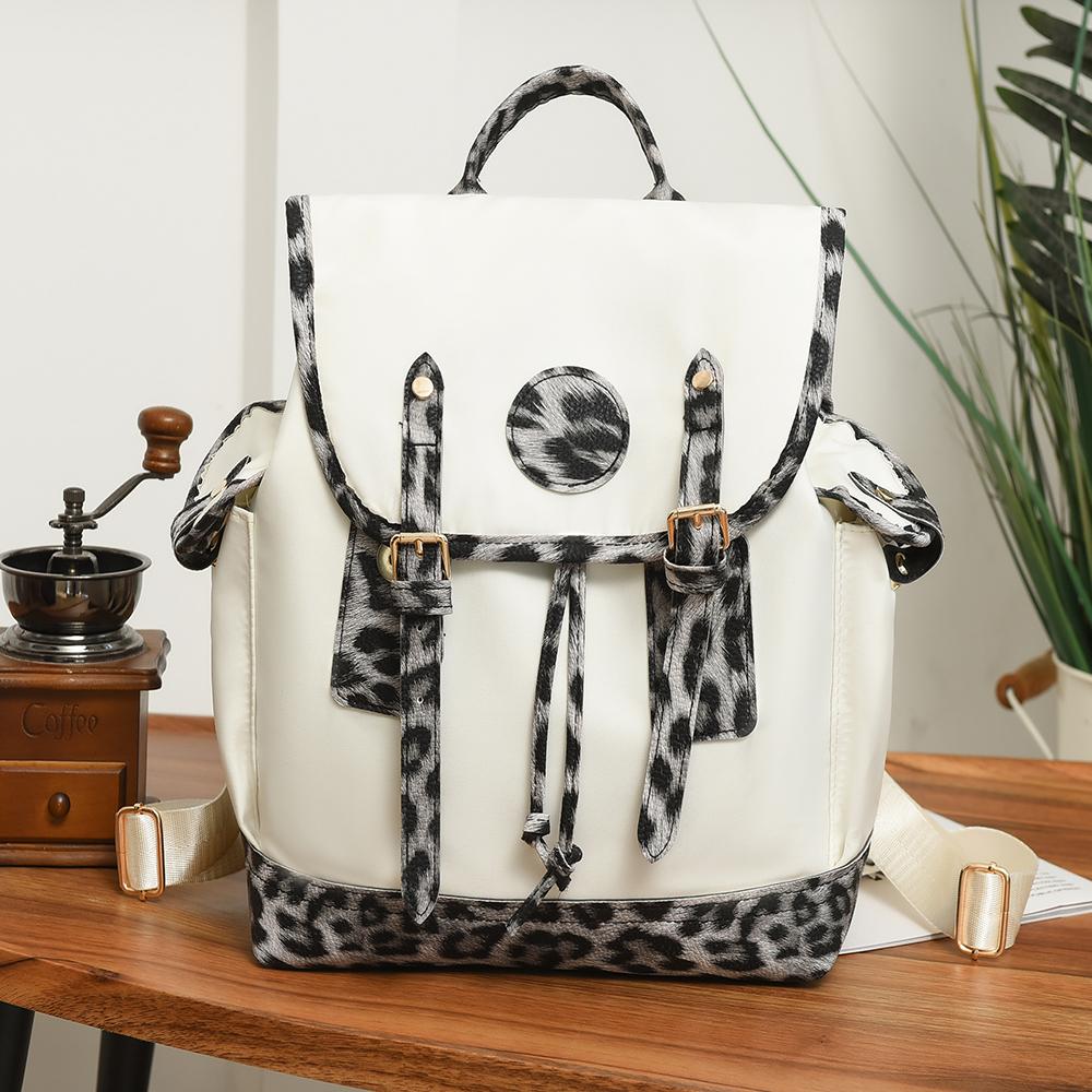 Women's Leopard Print Backpack Oxford Color Contrast Large Capacity Schoolbag Lightweight Shoulder Bag Travel Backpack
