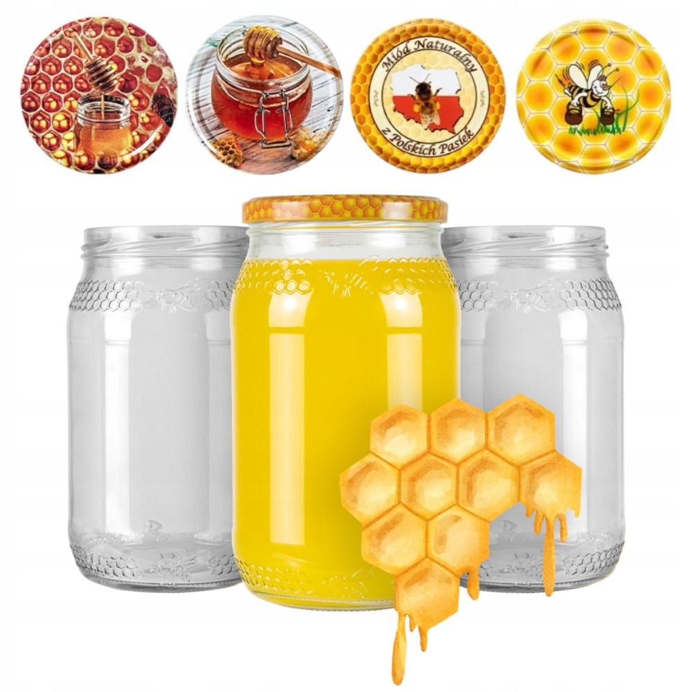 48x Jar 900 ml BEE HONEYCOMB with screw cap fi82 for HONEY jars 0.9L