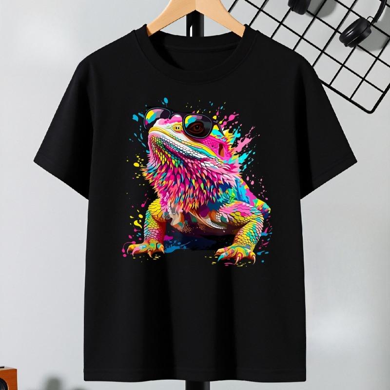Boys Cool Lizard With Sunglasses Print Crewneck Short Sleeve Tee