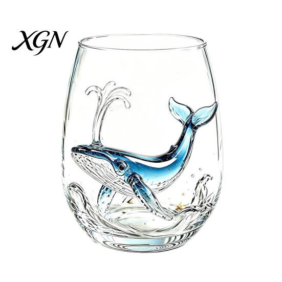 Personalized Daily Use Glassware Stemless Wine Glasses with Marine Animal Pattern, 420ml Capacity, High Borosilicate Halloween Themed Drinking