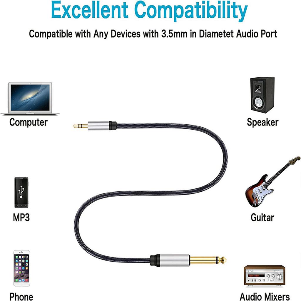 3.5mm TRS To 6.5mm TS Stereo Audio Cable Nylon Braided Audio Cable for Cellphone Amplifier Speaker Guitar Laptop 59inch