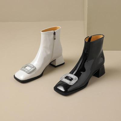 J/B8/Женские короткие ботинки на низком каблуке с универсальным темпераментом, новые однотонные короткие ботинки на толстом каблуке для осени и зимы.