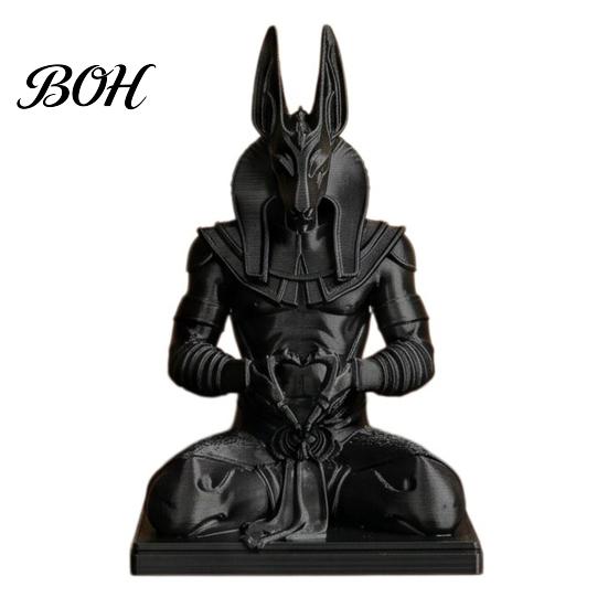 Desktop Anubis Sculpture Figurine, 3D Printed Egyptian God Statue Meditating with Heart Decor Hands, Mythical Desk for Home Office, Collectible