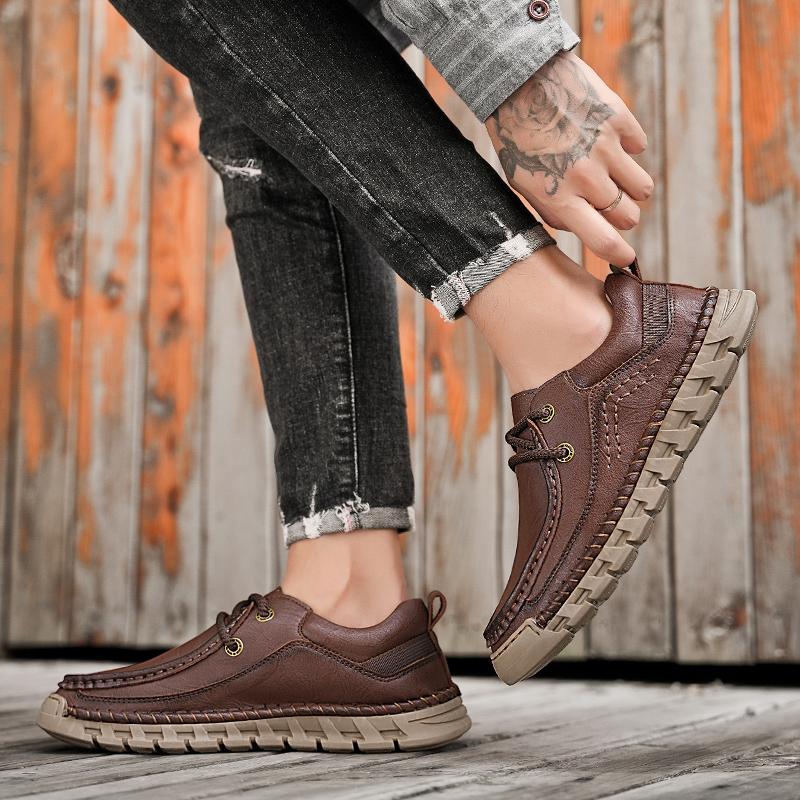 Новые мужские повседневные туфли ручной работы из кожи удобные мужские туфли качественные мокасины из спилка на плоской подошве мужские кроссовки