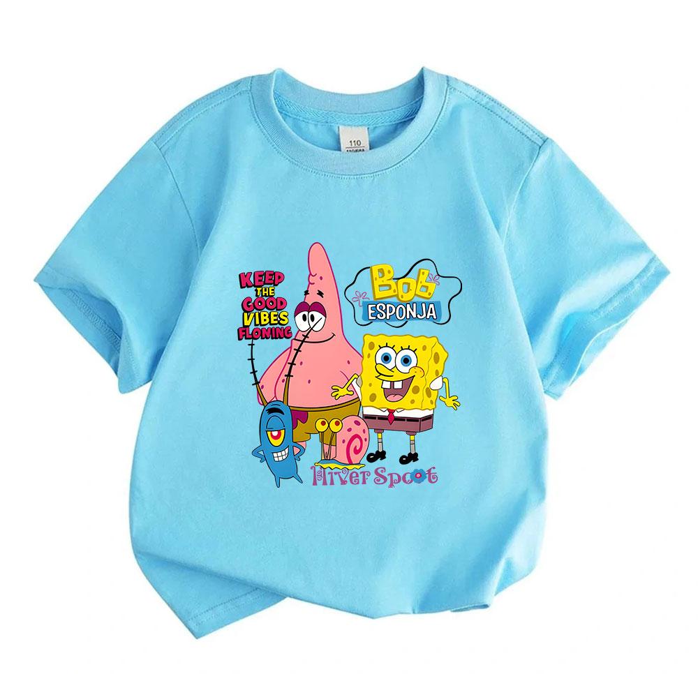 Kids Boys Girls 100% Cotton Short Sleeve T-shirt, Cute Cartoon Character Print Casual Crew Neck Tee, Comfortable Lightweight Top for Daily Wear in All