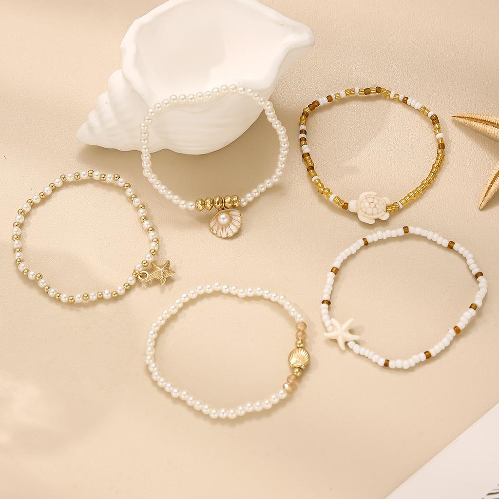Fashion Imitation Starfish Turtle Pendant Bracelets Bohemian Multi-layer Rice Bead Bracelet Women's Daily Party Summer Zircon
