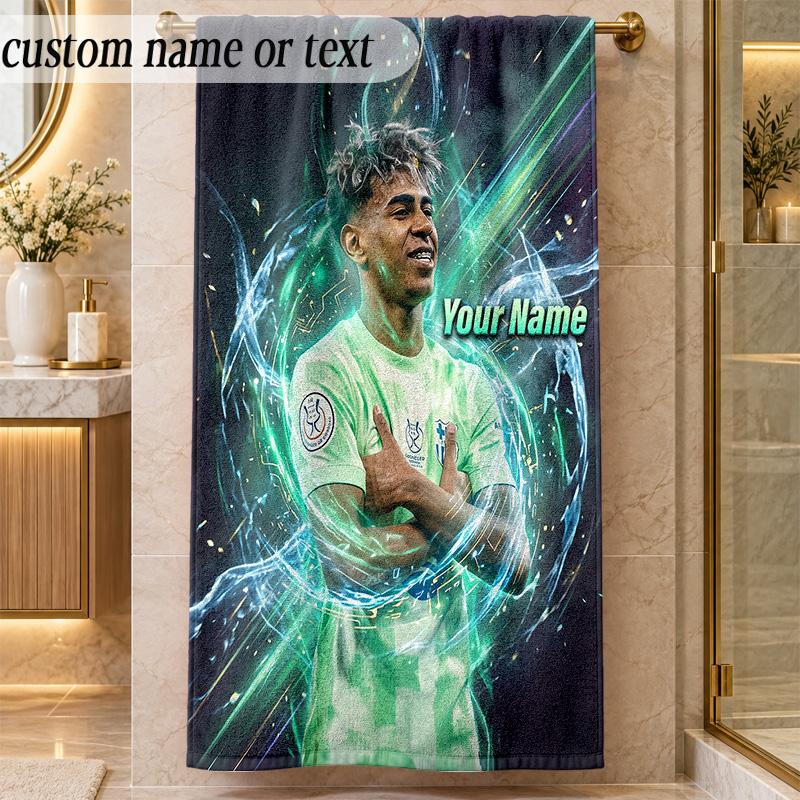 Beach TowelLamine Yamal Custom Name Text Personalized Soft Towel for Beach Pool Indoor Home Decor Gift