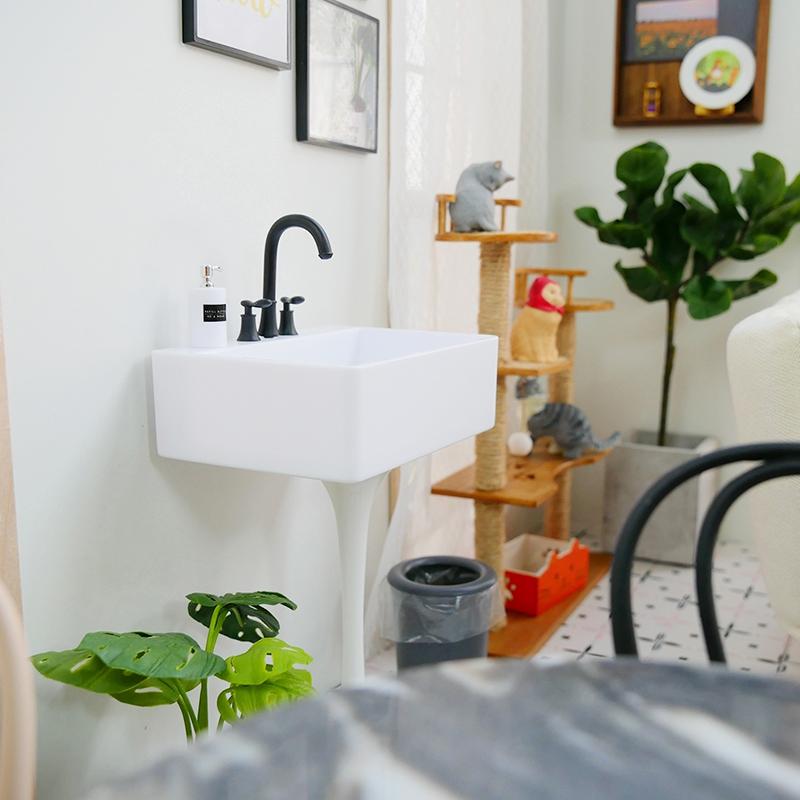 1:6 Dollhouse Miniature Kitchen Sink Lavatory Wash Basin Water Faucet Bathroom Kitchen Furniture Model Diy Decor Toy Accessories