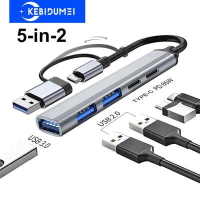 5 в 2 USB C Хабы USB 3.0 HUB USB C Док-станция Type C к USB TYPE-C PD 65W USB Сплиттер Адаптер OTG Для PC Аксессуаров