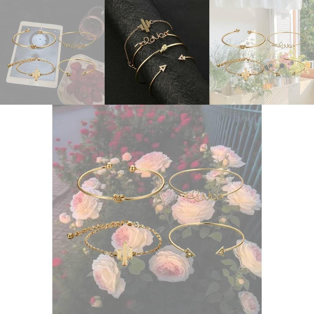 Винтажный набор браслетов «Узел кактуса» из 4 предметов, браслет с треугольным бриллиантом