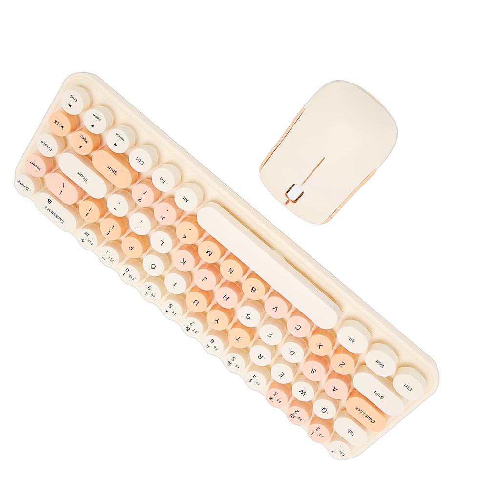 Keyboard Mouse Combo 2.4GHz Wireless Cute Retro 68 Round Keycaps 3 DPI Keyboard and Mouse for