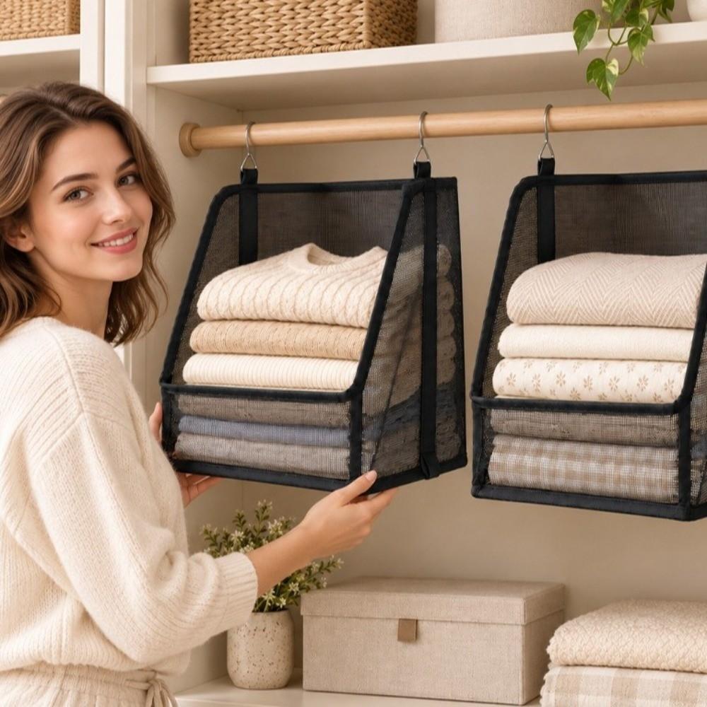 Open Front Hanging Storage Basket Stackable Wardrobe Hanging Basket Closet