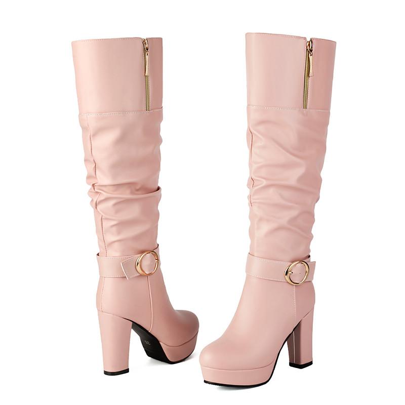 Женские сапоги на высоком каблуке осень и зима новые водонепроницаемые сапоги на толстом каблуке большого размера среднего размера