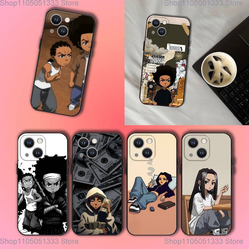 Мультяшный чехол для телефона The Boondocks для iPhone 16,15,14,13,12,11, Pro, XS, Max, XR, Plus, E, SE4, Mini, Черный, Мягкий