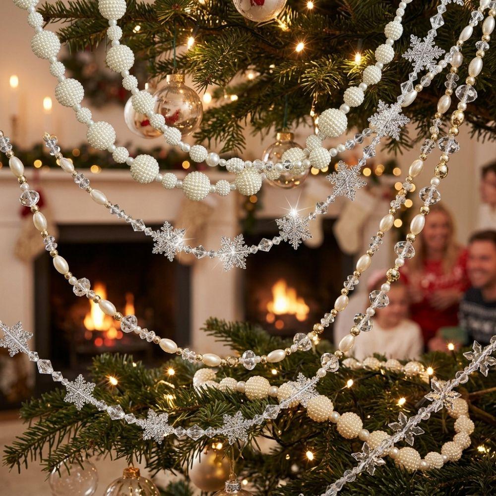 Clear Christmas Acrylic Bead Garland Faux Pearl Glitter Christmas Branches Xmas Tree