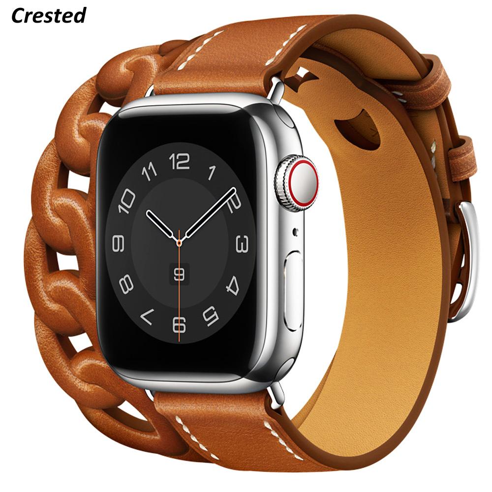 Ремешок Gourmette Double Tour для Apple Watch 40 мм, 41 мм, 38 мм, 44 мм, 45 мм, 42 мм, браслет из натуральной кожи iWatch serie 7, 6, 5, 3 se, ремешок