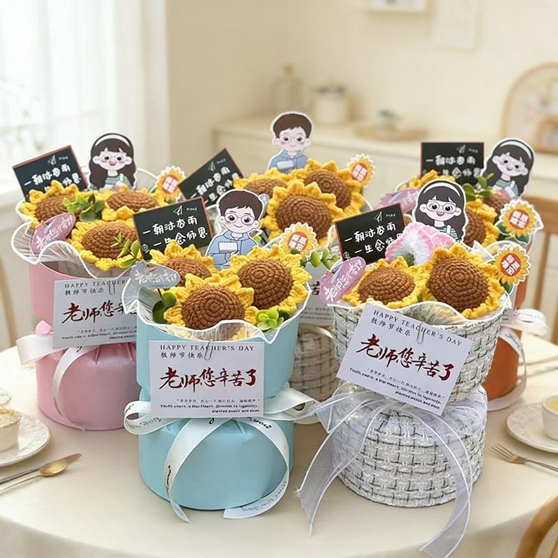 Crochet Sunflower Graduation Artificial Bouquet Teachers' Day Mothers Day Flower Bouquet Woven Flower Birthday Graduation Gift