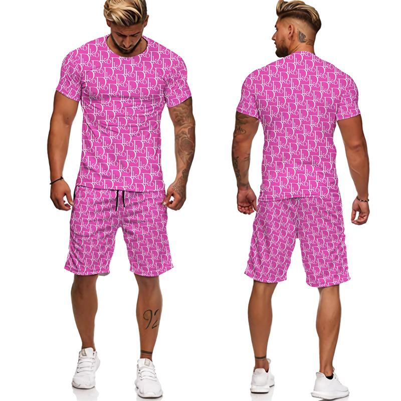 Summer Men's Fashionable Round Neck Streetwear Tracksuit - 3D Print Short Sleeve T-shirt And Shorts Set