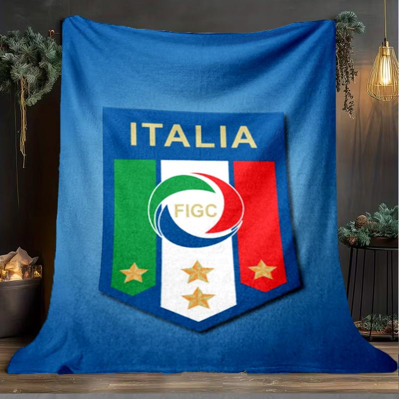 1PC Italian Football Crest Printed Soft Flannel Blanket Throw for Adult Bedroom Living Room Sofa Camping Travel Fan gifts Christmas Gifts