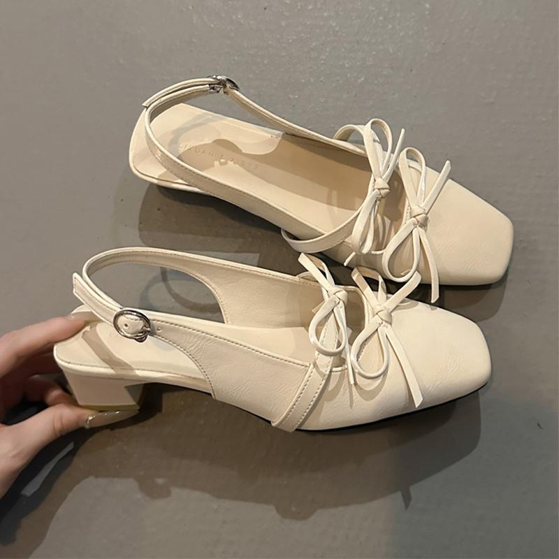 Fashion Women Heeled Sandals Bow Square Toe Dress Shoes Fashion Luxury Woman's Pumps 2025 New Designer Sexy Elegant Zapatillas De Mujer