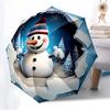 1pc Snowman Winter Scene Automatic Folding Umbrella, 8 Ribs Iron Frame, Suitable for Outdoor Travel and Daily Use yy251120254