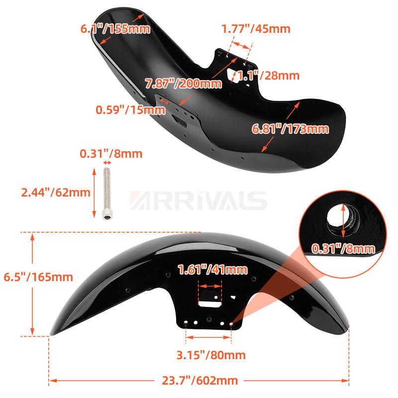Motorcycle Steel Front Fender Mudguard Cover Protector Splash Gloss Black For Harley Touring Road King Street Glide 2014-2023