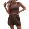 Women Two Piece Outfits Summer Knit Sleeveless Crop Top and High Waisted Short Lounge Sets