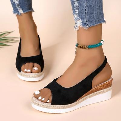 Круглый носок Большие размеры Низкие сандалии Женские замшевые сабо с каблуком Туфли женские 2025 Летние танкетки Удобные сандалии для женщин