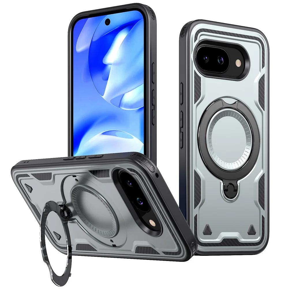 Военная броня Защитные чехлы для телефонов Google Pixel 10 Pro XL Pixel Pixel 9 Pro XL 9A Магнитное металлическое кольцо Вращающаяся подставка Чехол