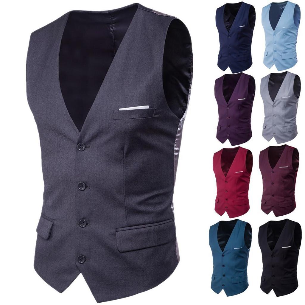 Men's Slim Korean Style Solid Color Groomsmen Vest XF001, Multi-Size Options