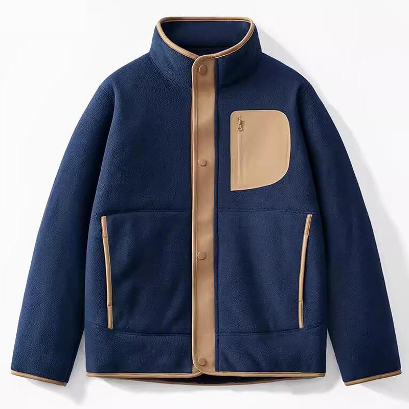 Polar Fleece Jacket for Men In Autumn and Winter, with Thickened Fleece To Keep Warm. Lamb Fleece Stand Up Collar Outdoor Fleece Jacket