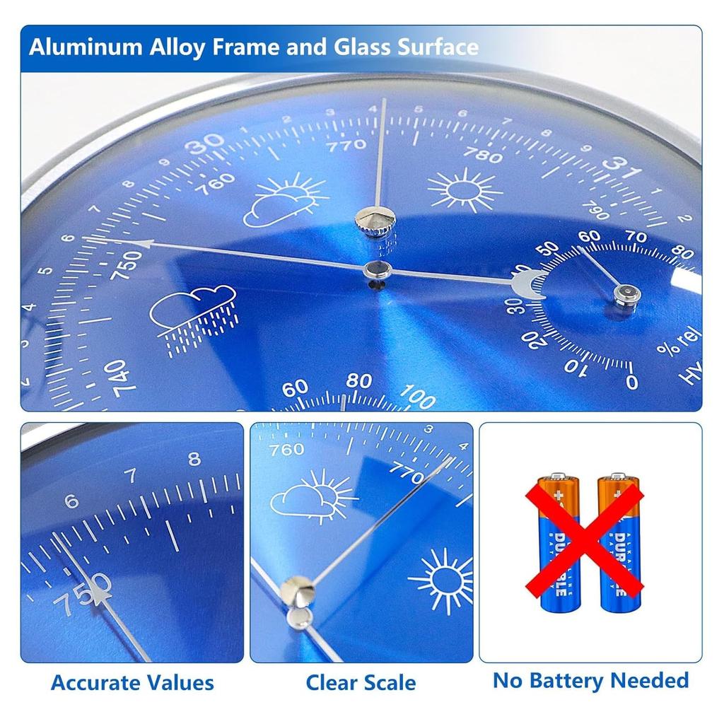 3-in-1 Analog Weather Station Barometer Thermometer Hygrometer Wall Mounted Mechanical Indoor Outdoor Weather Instrument for HomeGarden Office Fishing