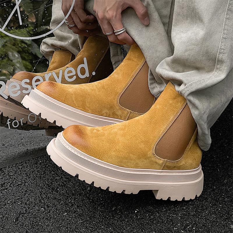 Ботинки челси мужские на платформе ботинки Martin средние короткие ботинки высокие кожаные ботинки увеличивающие внутреннюю высоту мужские ботинки 44161-X