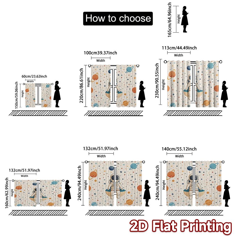 2D FLAT PRINTING 2pcs Curtains (Without Rod) Astronaut Among Stars Popular Window Curtain Fabric Curtains Gift for Living Room,