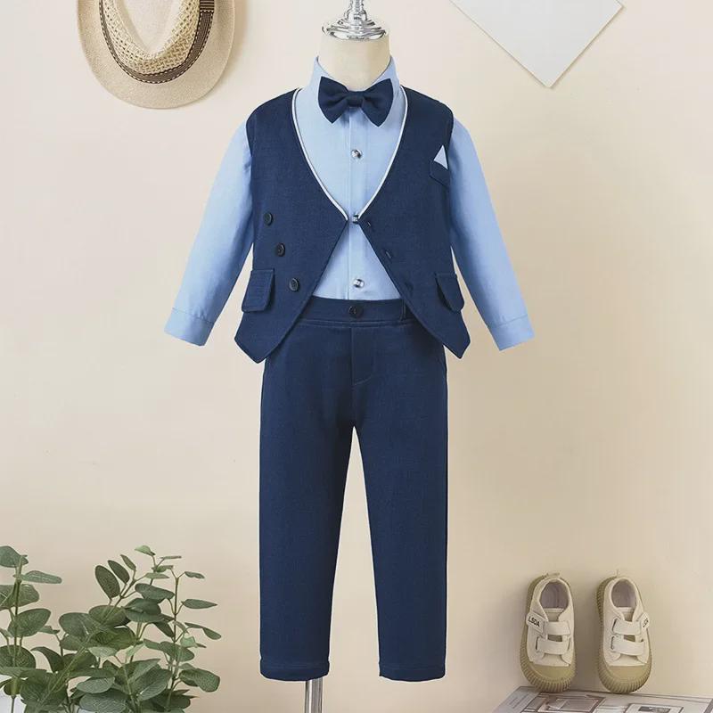 2024 Детский жилет с длинными рукавами, костюм-тройка для мальчиков на весну/осень