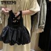 Детская одежда Летнее платье без спинки для девочек Корейское платье-жилет с цветочным бутоном Летнее платье для малышки Пышное платье Черное платье