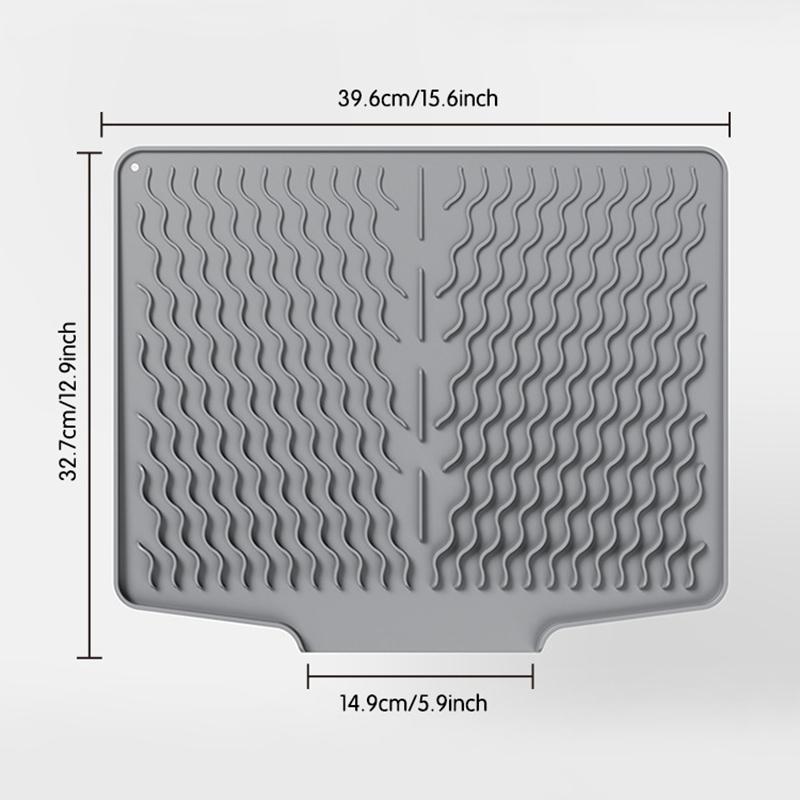 Силиконовый коврик для сушки посуды с бортиком для слива 15,6'' X 12,9'' Силиконовый коврик для сушки посуды для кухонной столешницы, коврик для сушки на раковине