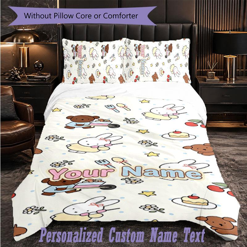 Personalized 3Pcs Bedding SetMiffy Custom Text Duvet Cover Pillowcase Set Bedroom Gift