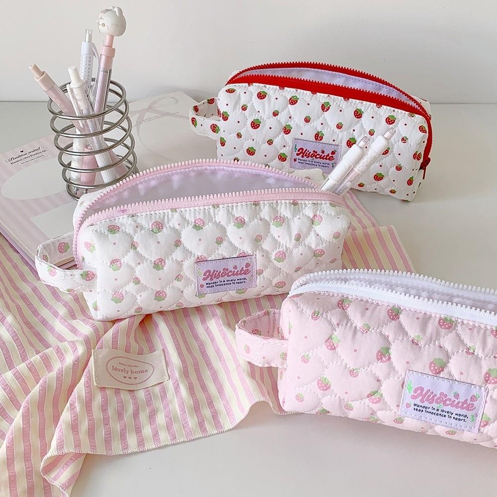 Large Capacity Pencil Case Quilted Zipper Pen Pouch Durable Pen Bag