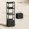 4 Tier Bookshelf Narrow Bookcase With Drawer 8 Hooks Metal Frame Black