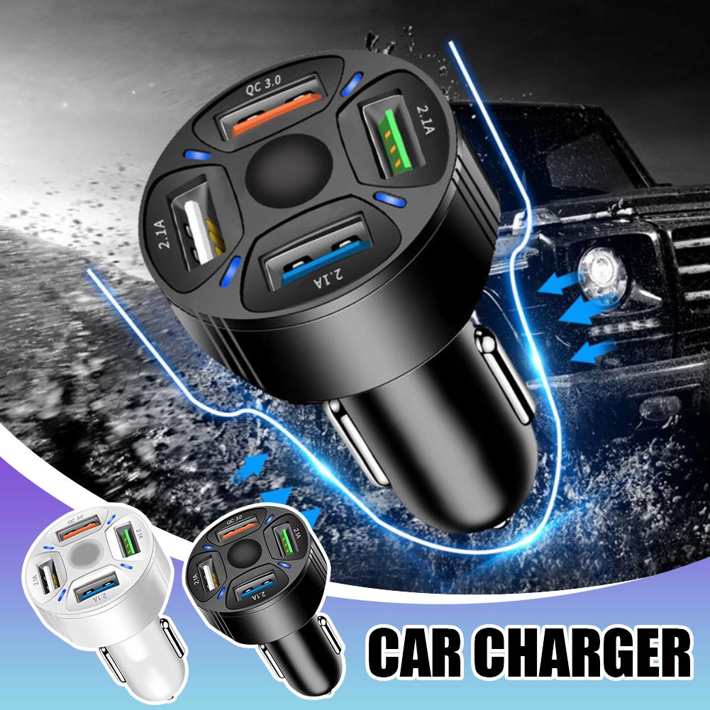 4 In 1 Car Charger Fast Charging QC3.0 Socket Power Adapter Cigarette Lighter For IPhone 16 15 14 13