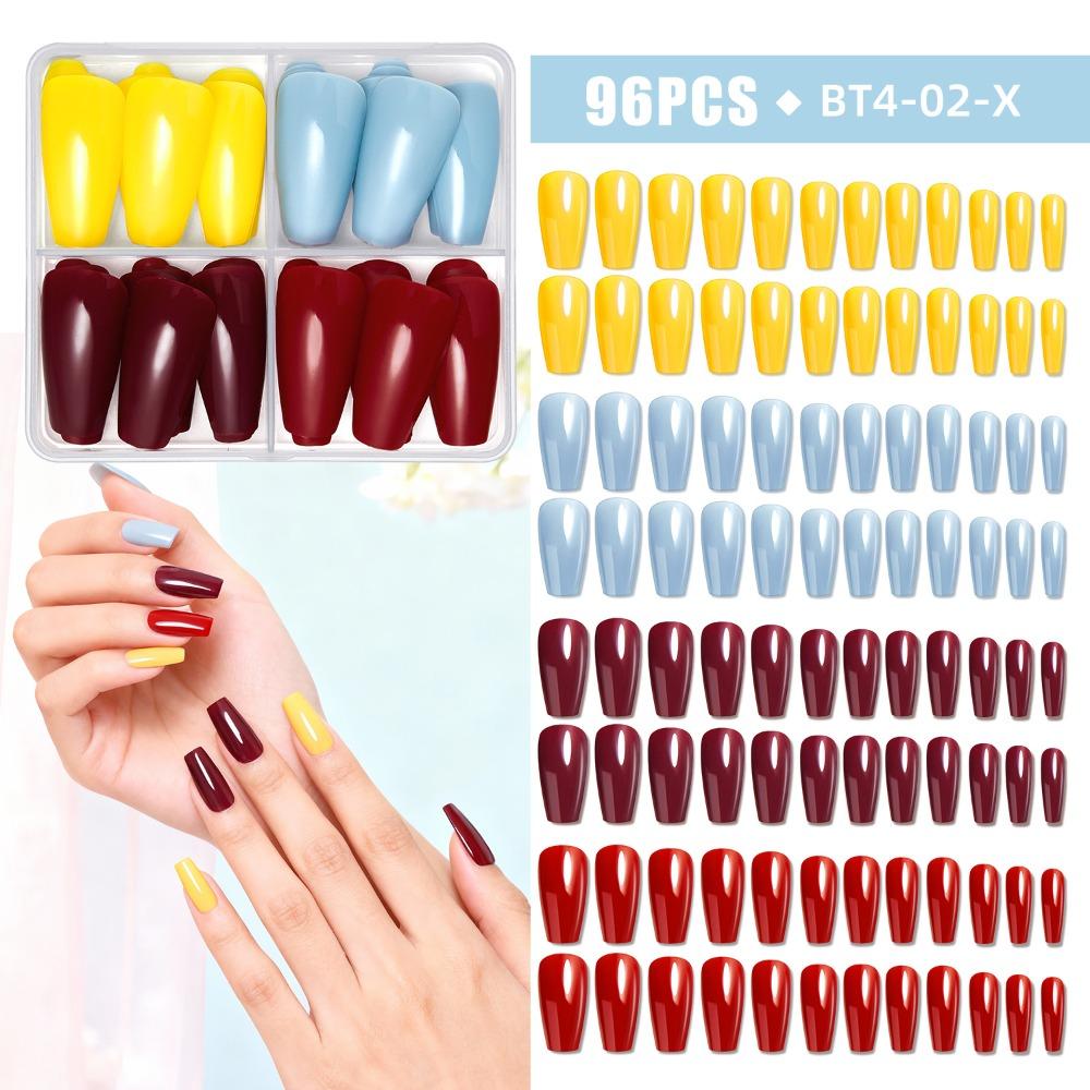 96pcs Mix Color French False Nails Coffin Ballet Press on Nails Woman DIY Nail Art
