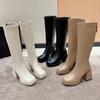 Black Winter Women Boots Fashion Platform Thick Heel Knee High Zipper Autumn Long Shoes Square Heel Rubber Chelsea